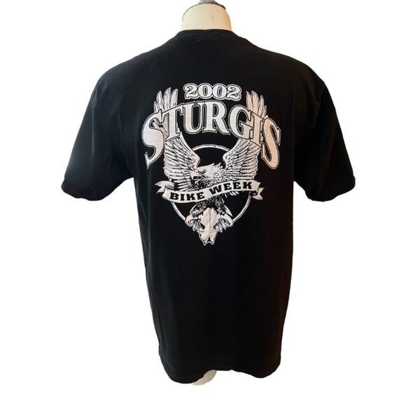 Sturgis North Dakota Black Hills Motorcycle Rally 2002 Double Sided Black Tee - Picture 3 of 3